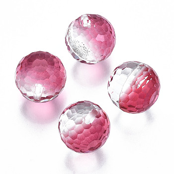 K9 Glass Beads, Faceted, Half Drilled, Round, Hot Pink, 3/8 inch(10mm), Half Hole: 1mm