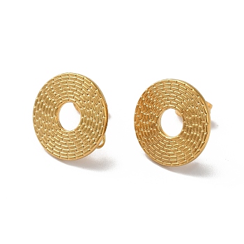 304 Stainless Stud Earring Findings, with Vertical Loops, Donut, Golden, 14mm, Hole: 2.7mm, Pin: 0.5mm