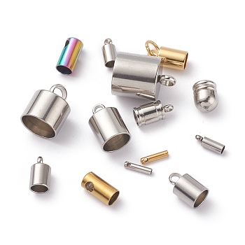 Stainless Steel Cord Ends, End Caps, Mixed Color, 7~15x2.5~11mm, Hole: 1~3mm, Inner Diameter: 2~10mm