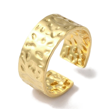 PVD Vacuum Plating 201 Stainless Steel Textured Wide Open Cuff Rings for Women, Real 18K Gold Plated, 8.5mm, Adjustable