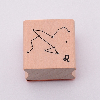 Wooden Stamps, with Rubber, Square with Twelve Constellations, Leo, 30x30x24mm