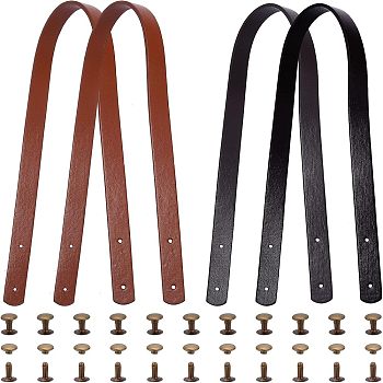 4Sets 2 Colors PU Leather Bag Handles, with Iron Rivets, for Purse Handles Bag Making Supplie, Mixed Color, 60x1.85x0.35cm, Hole: 3mm, 2sets/color