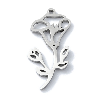 304 Stainless Steel Pendants, Laser Cut, Flower Charm, Stainless Steel Color, 20x10.5x1mm, Hole: 0.8mm