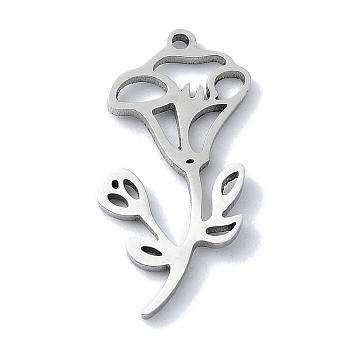 Non-Tarnish 304 Stainless Steel Pendants, Laser Cut, Flower Charm, Stainless Steel Color, 20x10.5x1mm, Hole: 0.8mm