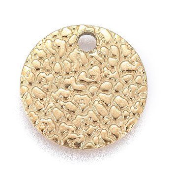 Ion Plating(IP) 304 Stainless Steel Charms, Textured, Laser Cut, Flat Round, Light Gold, 12x1mm, Hole: 1mm