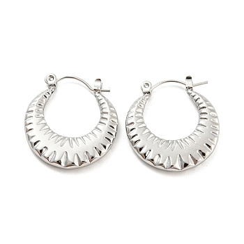 Texture Ring 304 Stainless Steel Hoop Earrings for Women, Stainless Steel Color, 24x22.5x3mm