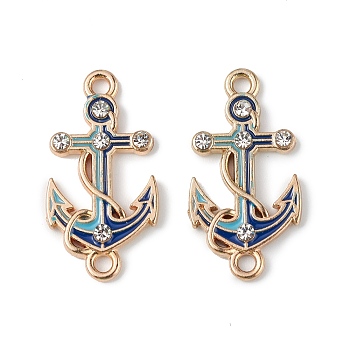 Alloy Enamel Connector Charms, Anchor Links with Crystal Rhinestone, Light Gold, Cadmium Free & Nickel Free & Lead Free, Blue, 23x12x2mm, Hole: 1.6mm