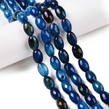 Natural Agate Beads Strands, Faceted, Oval, Dyed, Marine Blue, 10.5~12x7.5~8mm, Hole: 1mm, about 32pcs/strand, 14.57~15.2''(37~38cm)