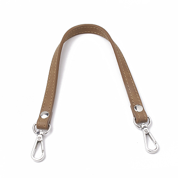 Imitation Leather Bag Handles, with Alloy Clasps, for Bag Straps Replacement Accessories, Platinum, Peru, 345~355x12x3.5mm