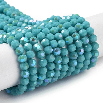 Opaque Glass Beads Strands, Faceted, Round, Dark Turquoise, 4mm, Hole: 0.8mm, about 87~93pcs/strand, 32~33cm