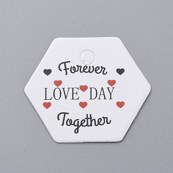 Paper Gift Tags, Hange Tags, For Arts and Crafts, For Wedding, Valentine's Day, Hexagon with Word, White, 30x35x0.4mm, Hole: 4mm