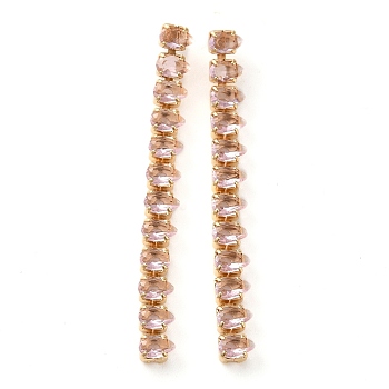 Brass Micro Pave Cubic Zirconia Bar Strip Dangle Stud Earrings, for Women, Long-Lasting Plated, Golden, 48.5x5mm