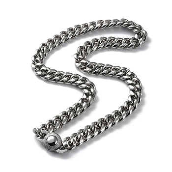 304 Stainless Steel Diamond Cut Cuban Link Chain Necklace with Cubic Zirconia Clasps, Stainless Steel Color, 22.91 inch(58.2cm)