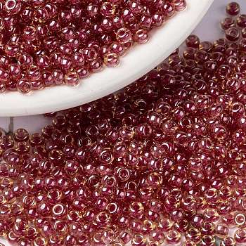 MIYUKI Round Rocailles Beads, Japanese Seed Beads, 8/0, (RR373) Dark Rose Lined Light Topaz Luster, 3mm, Hole: 1.1mm, about 422~455pcs/10g