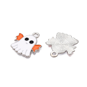 Halloween Theme Alloy Enamel Pendants, Cadmium Free & Nickel Free & Lead Free, Platinum, Ghost, 20x19x1mm, Hole: 2mm