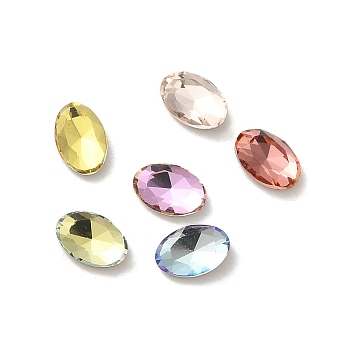 Glass Rhinestone Cabochons, Point Back & Back Plated, Faceted, Oval, Mixed Color, 6x4x2mm