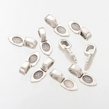 Antique Silver Tone Tibetan Style Spade Pendant Bails, Glue-on Bail, Lead Free & Cadmium Free, 16mm long, 6mm wide, 5mm thick, Hole: 3mm