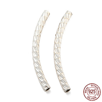925 Sterling Silver Tube Beads, Diamond Cut, Curved Tube, Silver, 25x5x2mm, Hole: 1.2mm