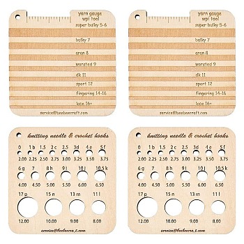 Square Wooden Knitting Needle Gauge Tools, Measuring Tool, for Crochet Hooks, Yarn Thickness, Wheat, 6.3x6.3x0.5cm, 4pcs/set
