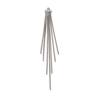 Brass Square Snake Chain Tassel Big Pendants, Platinum, 104x8x1mm, Hole: 2mm