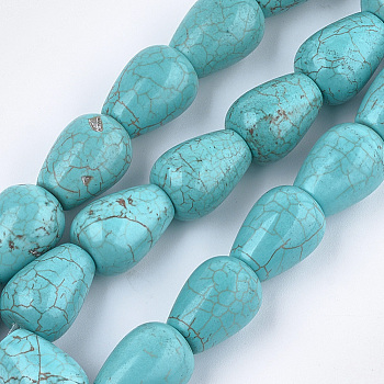 Natural Howlite Beads Strands, Dyed & Heated, Turquoise, Teardrop, 19~20x15mm, Hole: 1mm, about 20pcs/strand, 15.5 inch