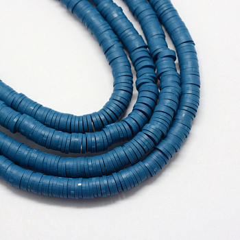 Eco-Friendly Handmade Polymer Clay Beads, Disc/Flat Round, Heishi Beads, Steel Blue, 6x1mm, Hole: 2mm, about 380~400pcs/strand, 17.7 inch