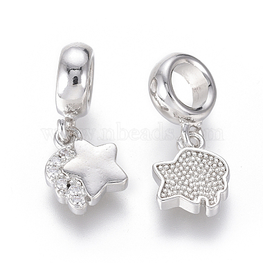 Brass Micro Pave Clear Cubic Zirconia European Dangle Charms(ZIRC-G153-14P)-2