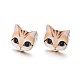 Real 14K Gold Plated Alloy Kitten Stud Earrings(EJEW-G148-01G-09)-1