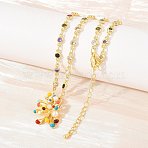 Brass Pave Colorful Cubic Zirconia with Enamel Fireworks Pendant Necklaces for Women, Long-Lasting Plated, Rack Plating, Lead Free & Cadmium Free, Real 18K Gold Plated, 16.06 inch(40.8cm)(NJEW-F364-03G)