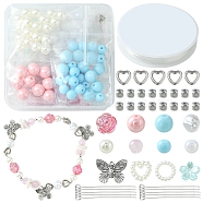DIY Stretch Bracelet Making Kit, Including Flower & Imitation Pearl & Cube Acrylic & Plastic Beads, Heart Plastic Linking Rings, Butterfly Alloy Charms, Mixed Color, 198Pcs/set(DIY-FS0004-04)