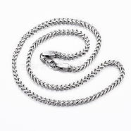 304 Stainless Steel Wheat Chain Necklaces, with Lobster Claw Clasps, Stainless Steel Color, 21.26 inch(54cm), 3.5x3.5mm(NJEW-H445-11P)