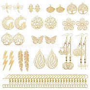 DIY Filigree Drop Earring Making Kits, Including Leaf & Butterfly & Lightning 201 Stainless Steel Pendants & Links, Iron Earring Hooks, Real 18K Gold Plated, 74Pcs/box(DIY-SZ0008-74)