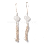 Natural Quartz Crystal Pendant Decorations, with Acrylic Pearl Beads, Heart, 31~32cm(HJEW-E579-01B)