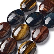 Natural Tiger Eye Beads Strands, Flat Oval, Mixed Dyed and Undyed, Mixed Color, 25x18x8~9mm, Hole: 0.9~1mm, about 8pcs/strand, 7.72''~7.87''(19.6~20cm)(G-P528-D04-01)