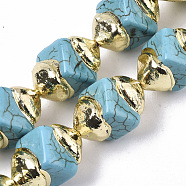 Synthetic Turquoise Beads, with Electroplate Polymer Clay, Polygon, 18~19x12~13x12~13mm, Hole: 1mm(X-G-S260-14A-01)