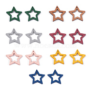 Painted Poplar Wood Pendants, Star, Mixed Color, 24.5~25x24.5x2.5mm, Hole: 1.2mm(WOOD-T021-10)