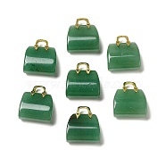 Natural Green Aventurine Brass Pendants, Handbag Charms, Golden, 27.5x26x12mm, Hole: 6.3x5mm(KK-E274-01G-14)