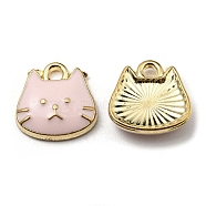 Golden Plated Alloy Charms, with Enamel, Cadmium Free & Nickel Free & Lead Free, Cat Shape Charms, Pink, 11x11x3mm, Hole: 1.6mm(ENAM-L042-01G-02)
