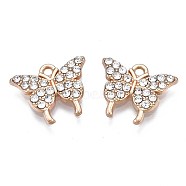 Alloy Charms, with Crystal Rhinestone, Cadmium Free & Nickel Free & Lead Free, Light Gold, Butterfly, Light Gold, 12x15x2mm, Hole: 1.4mm(PALLOY-S132-318)