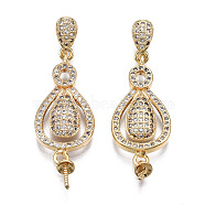 Brass Micro Pave Clear Cubic Zirconia Peg Bails Pendants, for Half Drilled Bead, Nickel Free, Teardrop, Real 18K Gold Plated, 31x11.5x4mm, Hole: 3.5mm, Pin: 0.8mm(KK-S356-342-NF)