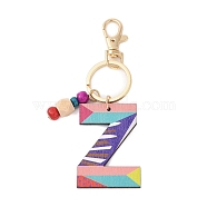 Wood Keychain, with Dye & Iron Key Ring, Letter Z, 11.6~12.1cm(KEYC-S256-01Z)