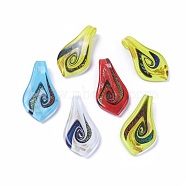 Handmade Dichroic Glass Big Pendants, with Gold Sand, Leaf, Mixed Color, 63x35mm, Hole: 8mm(DICH-X033-M)