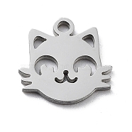 304 Stainless Steel Charms, Stainless Steel Color, Laser Cut, Cat Shape, 10x10x1mm, Hole: 1.2mm.(STAS-K272-01B-P)