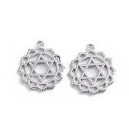 Brass Pendants, Cut-Out, Chakra, Anahata, Long-Lasting Plated, Hollow, for Jewish, Flower with Star of David, Platinum, 17x15x1.4mm, Hole: 1.2mm(KK-F812-08P)
