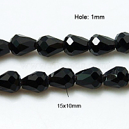 Crystal Glass Beads Strands, Faceted, teardrop, Black, 15x10mm(GLAA-D034-15x10mm-14)