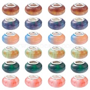 24Pcs 6 Colors Rondelle Resin European Beads, Large Hole Beads, Imitation Stones, with Silver Tone Brass Double Cores, Mixed Color, 13.5x8mm, Hole: 5mm, 4pcs/color(RPDL-YW0001-08)