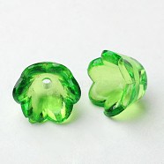 Transparent Acrylic Beads, Flower Cap, Green, Dyed, about 10mm wide, 6mm thick, hole:1.5mm, about1900pcs/500g(PL548-3)