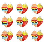Alloy Enamel Split Pendants, Heart with Word Best Friends & Burgers and Fries, Platinum, 31x17~17.5x1.5mm, Hole: 2.2mm(ENAM-CJC0021-06)