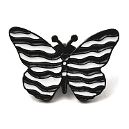 Black Alloy Brooches, Zebra Print Butterfly Enamel Pins for Women, White, 21x31.5x2mm(JEWB-Z015-01G-EB)