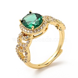 Green Cubic Zirconia Oval Adjustable Ring, Brass Jewelry for Women, Real 18K Gold Plated, US Size 7 3/4(17.9mm)(RJEW-I087-02G)